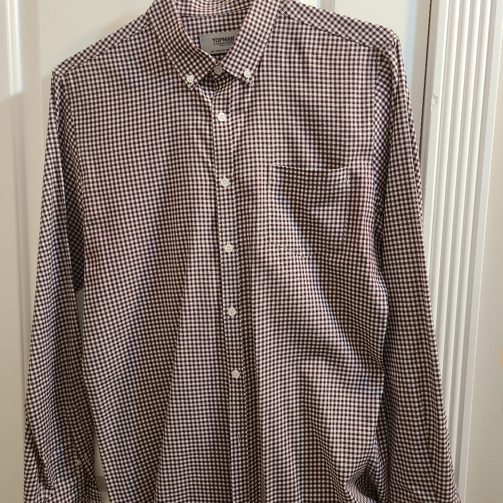 Topman Maroon/White Checkered Button Up L